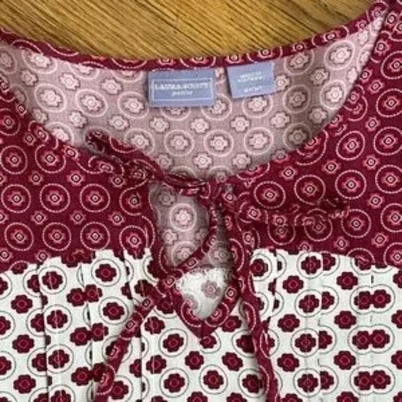 Laura Scott Boho Print 3/4 Sleeve Peasant Blouse Burgundy Ivory Size MP - Picture 3 of 8